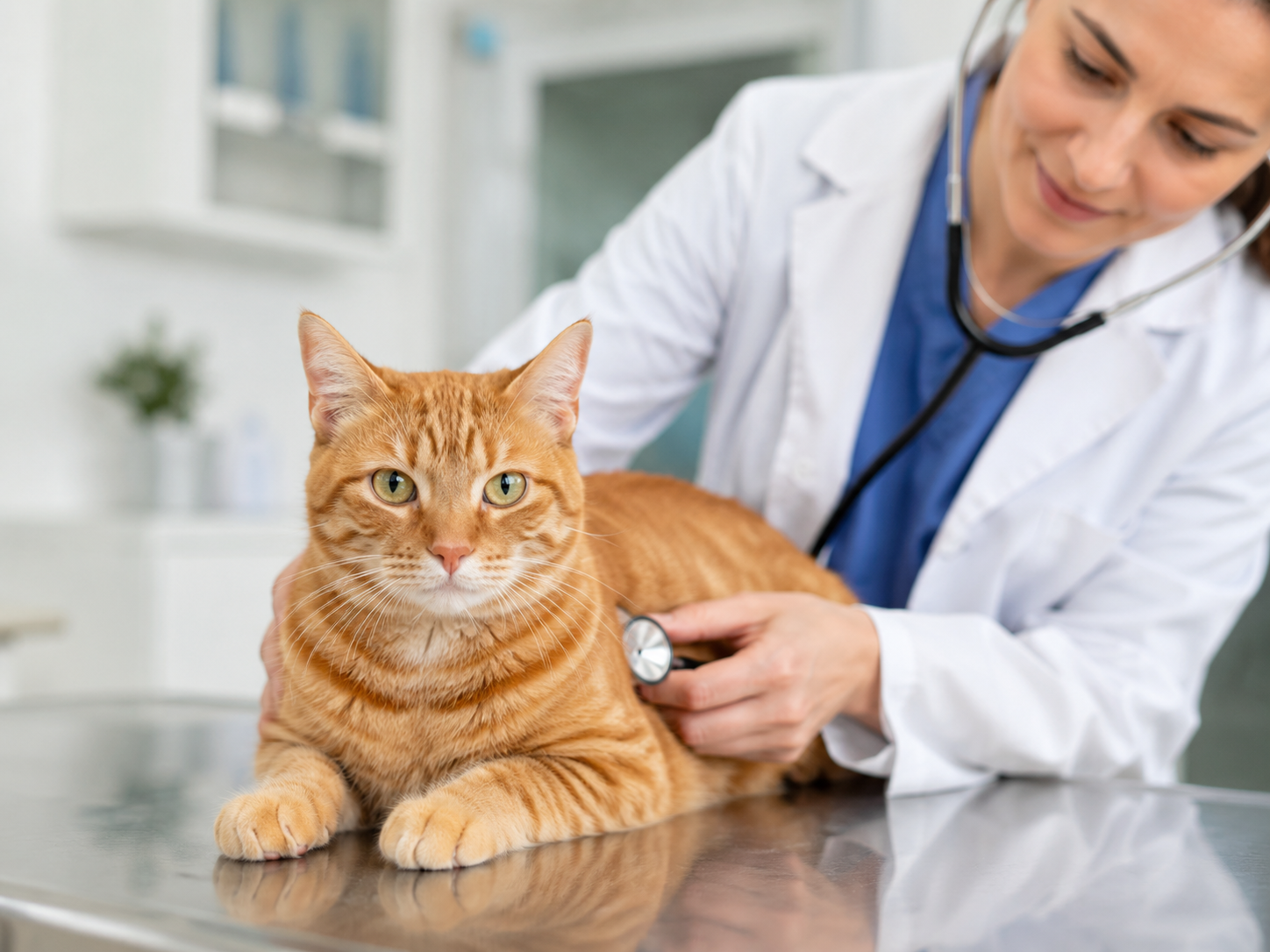 Cat receiving professional veterinary care in a modern clinic.