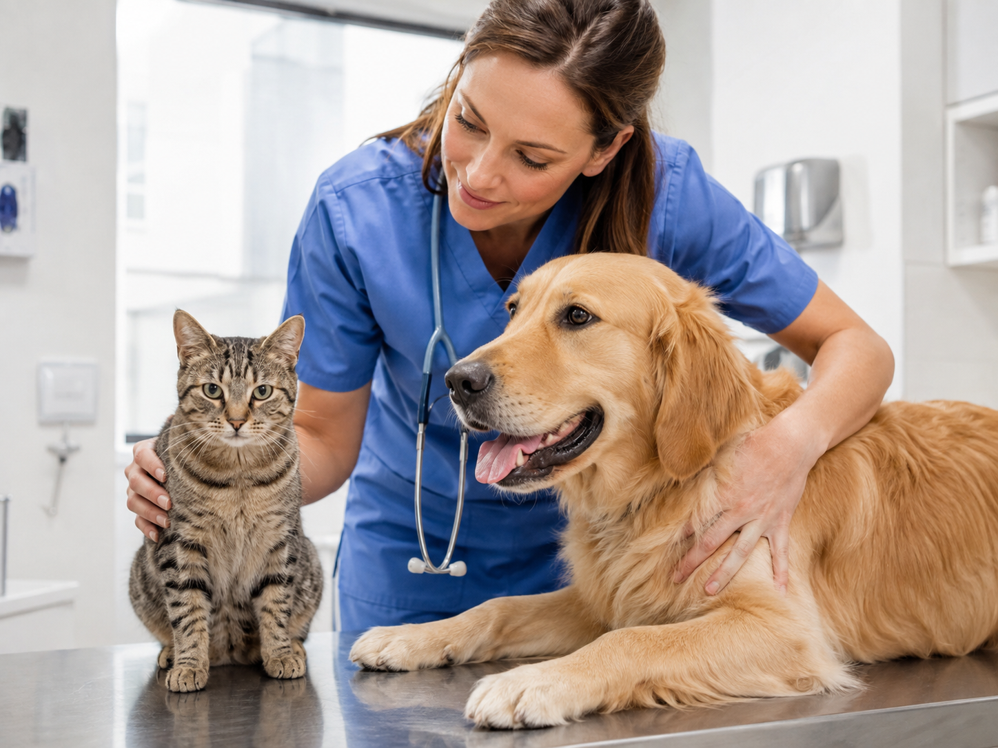 Cat receiving professional veterinary care in a modern clinic.