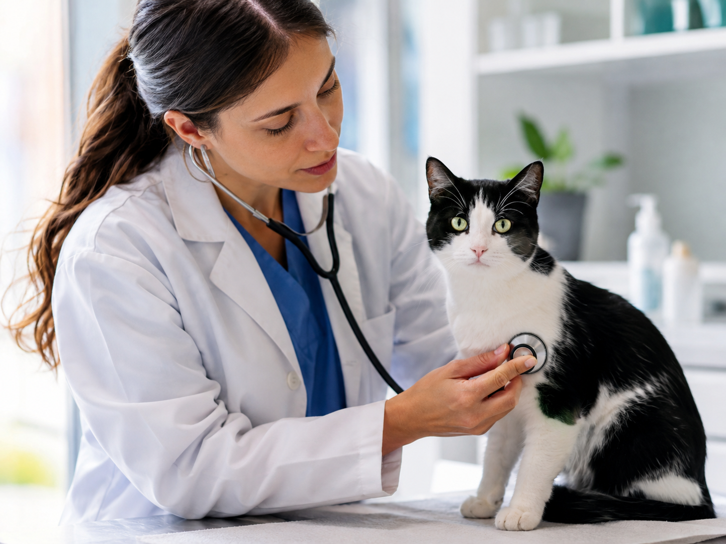 Cat receiving professional veterinary care in a modern clinic.