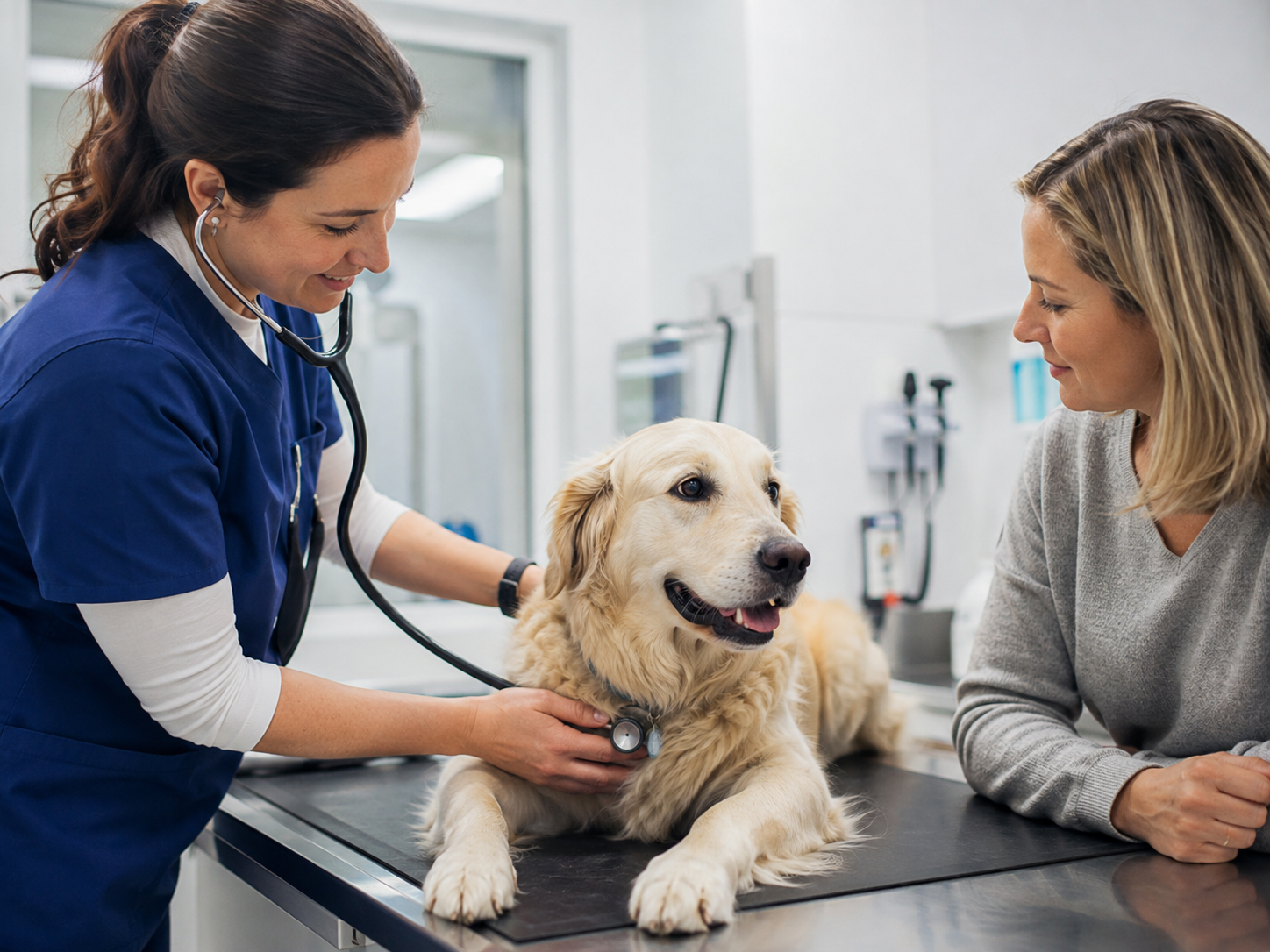 Dog receiving professional veterinary care in a modern clinic.